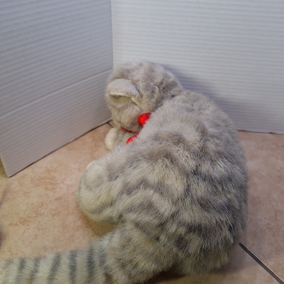 Ty Beanie Buddies Al E. Cat Striped Gray Tabby Cat Plush 13" Red Bow 1995 - Picture 8 of 11